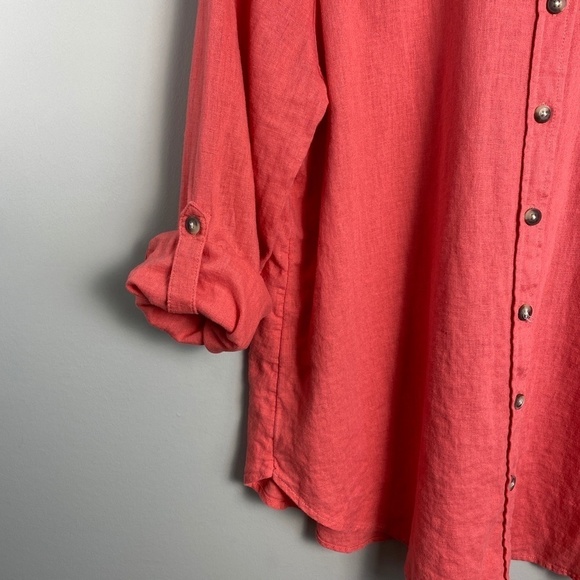 Reitmans Women's Coral Linen Blend Long Sleeve Button Up Shirt Size Large Beach - Picture 6 of 12